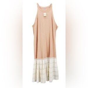 Free People Peach Sleeveless Maxi Dress White Lace Tiered Bottom